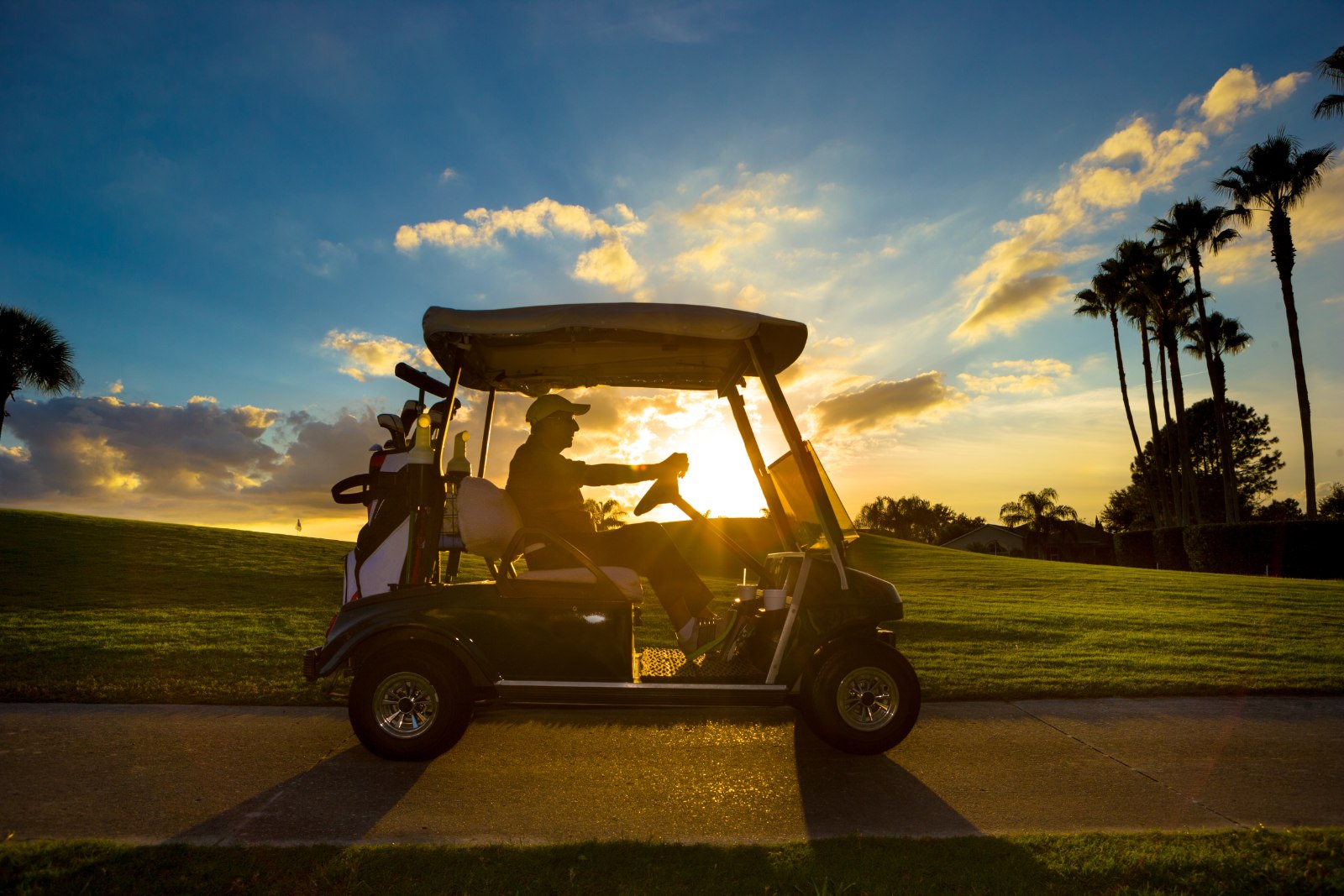driving golf cart