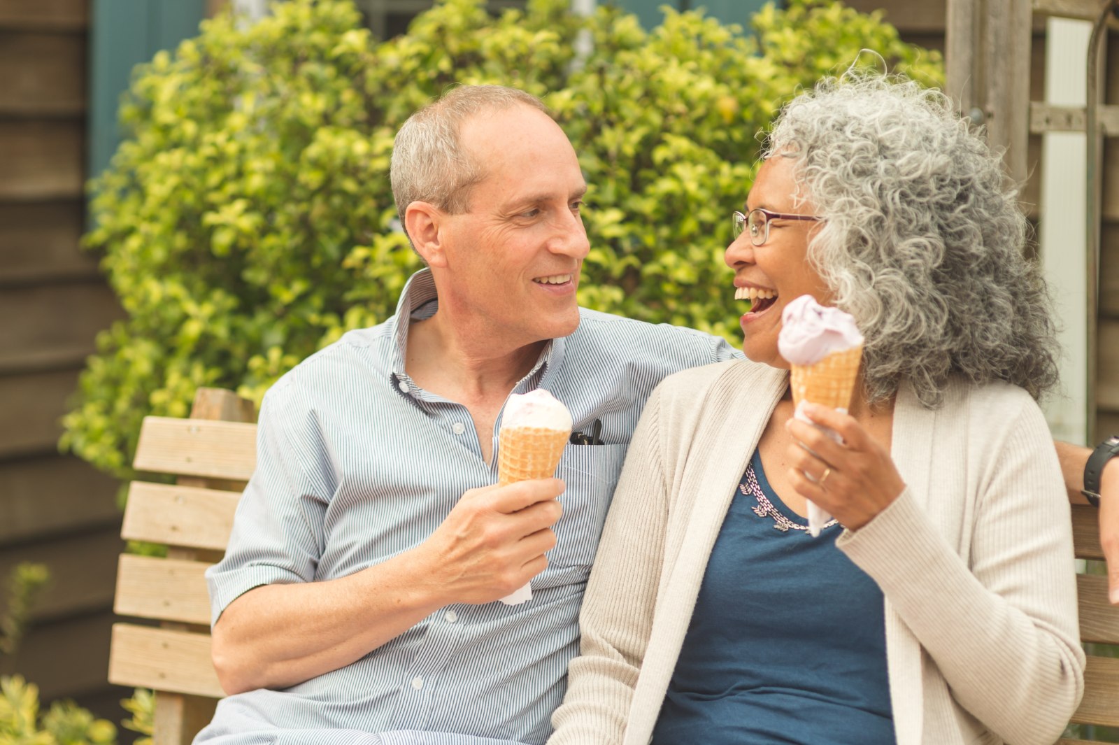 senior couple eating ice cream